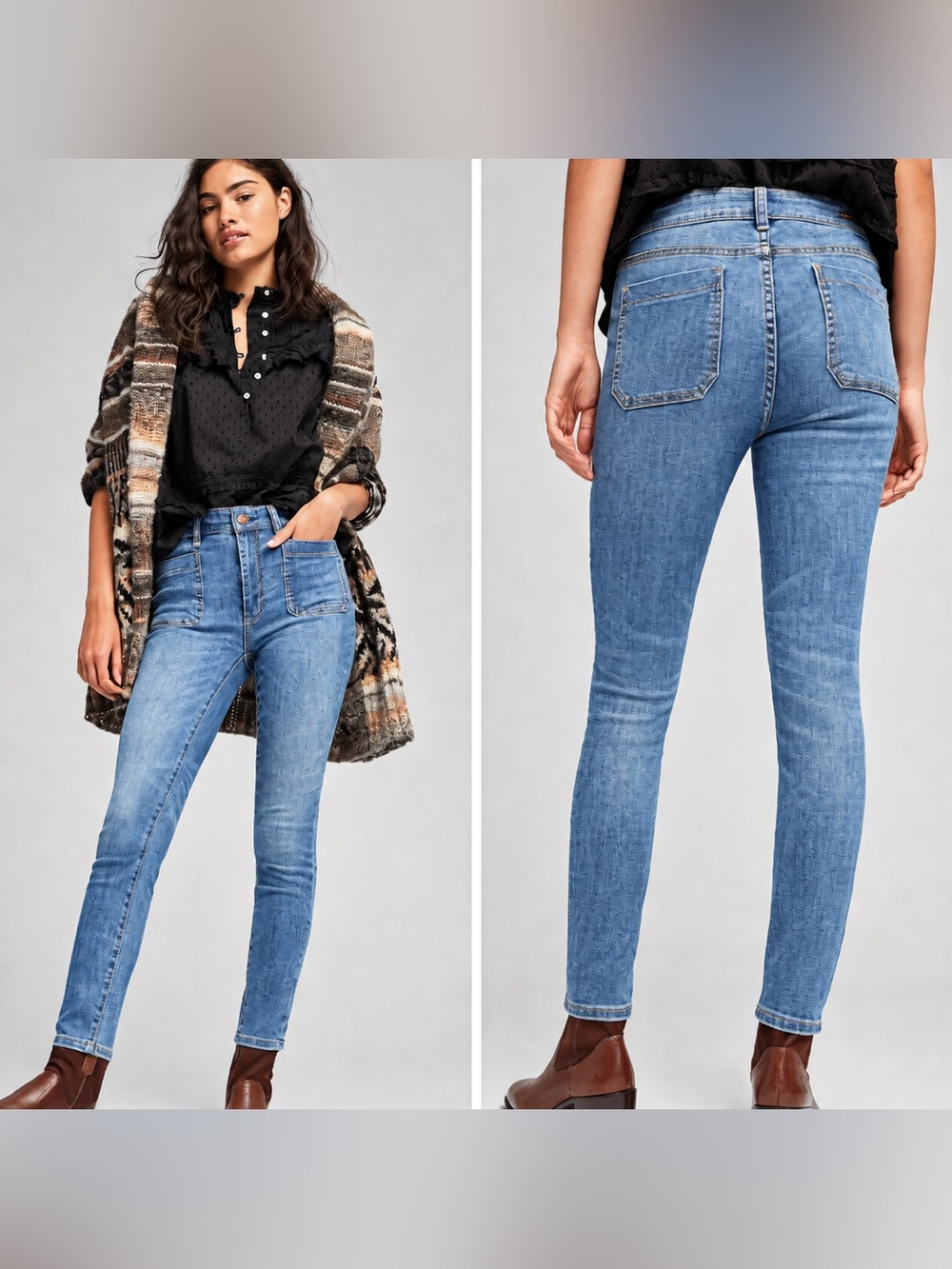 Pilcro Anthropologie High Rise Skinny Ankle Jeans Patch Pocket Medium Wash 28